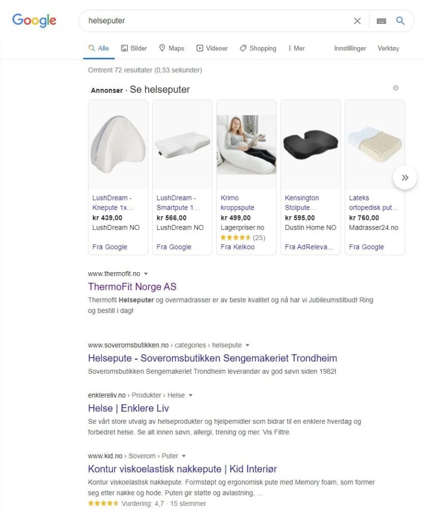Thermofit øverst på Google
